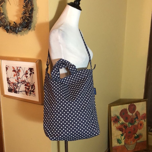 BAGGU Duck Tote Shoulder Crossbody Handle Tote PolkaDot Blue White Classic NEW - Picture 3 of 16